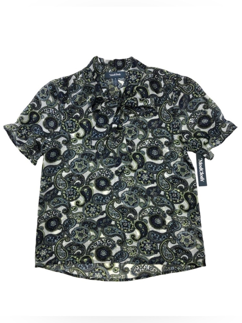 ModCloth Paisley Tie Front Blouse NEW Short Sleeve Workwear Relaxed Fit Workwear